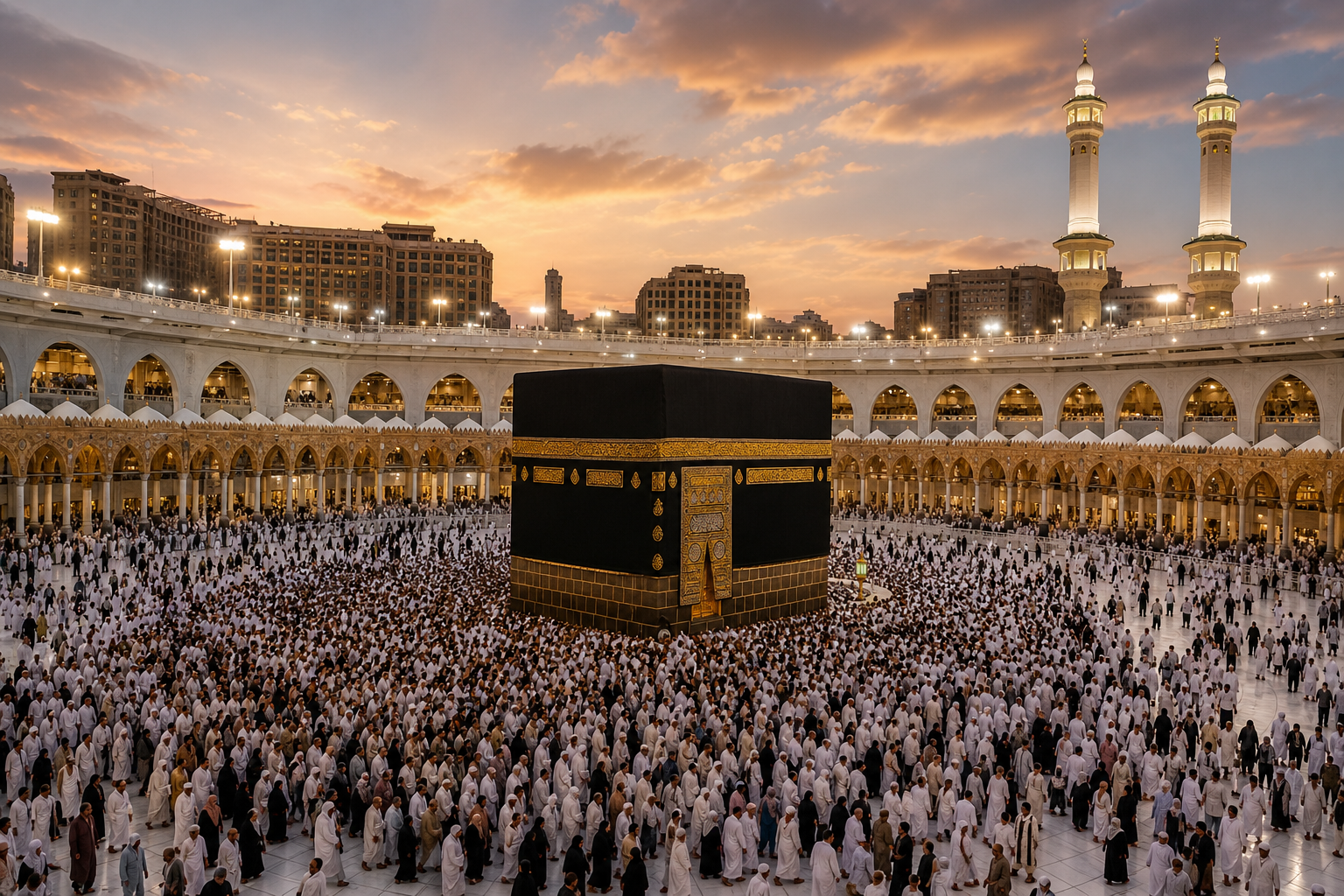 Kaaba in Masjid al-Haram surrounded by pilgrims